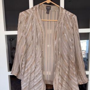 Chico's Travelers Gilded Stripe Snake Print Metallic Open Jacket Size 2 L